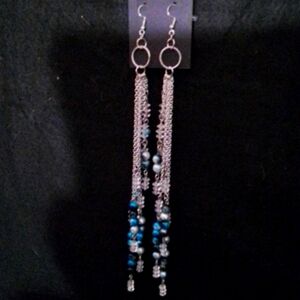 Elegant Silver and Blue Beaded Earrings
